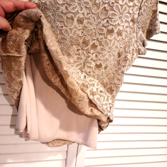 Brittany Black - Holiday Sparkle Glittery Beige top, Lace/cami layered L/… - Picture 6 of 6
